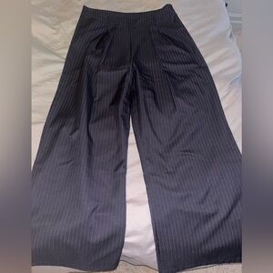 Navy Pinstripe Wide-Leg Pants